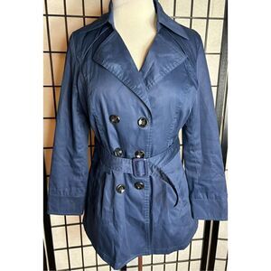 Newstyle Fashion Navy Button Up Trench Coat